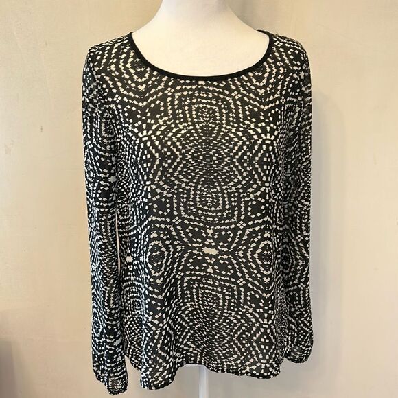 Eyelash Couture black white patterned long sleeve sheer Size S EUC - Picture 1 of 10